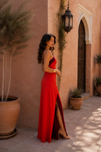 Robe longue halter avec fente