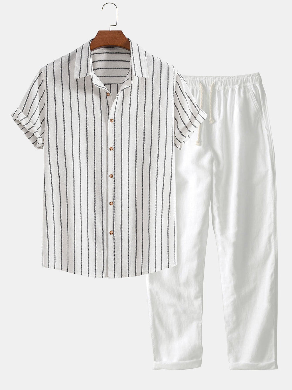 Chemise rayée en coton mélangé et short en lin Hugo™