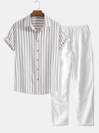 Chemise rayée en coton mélangé et short en lin Hugo™