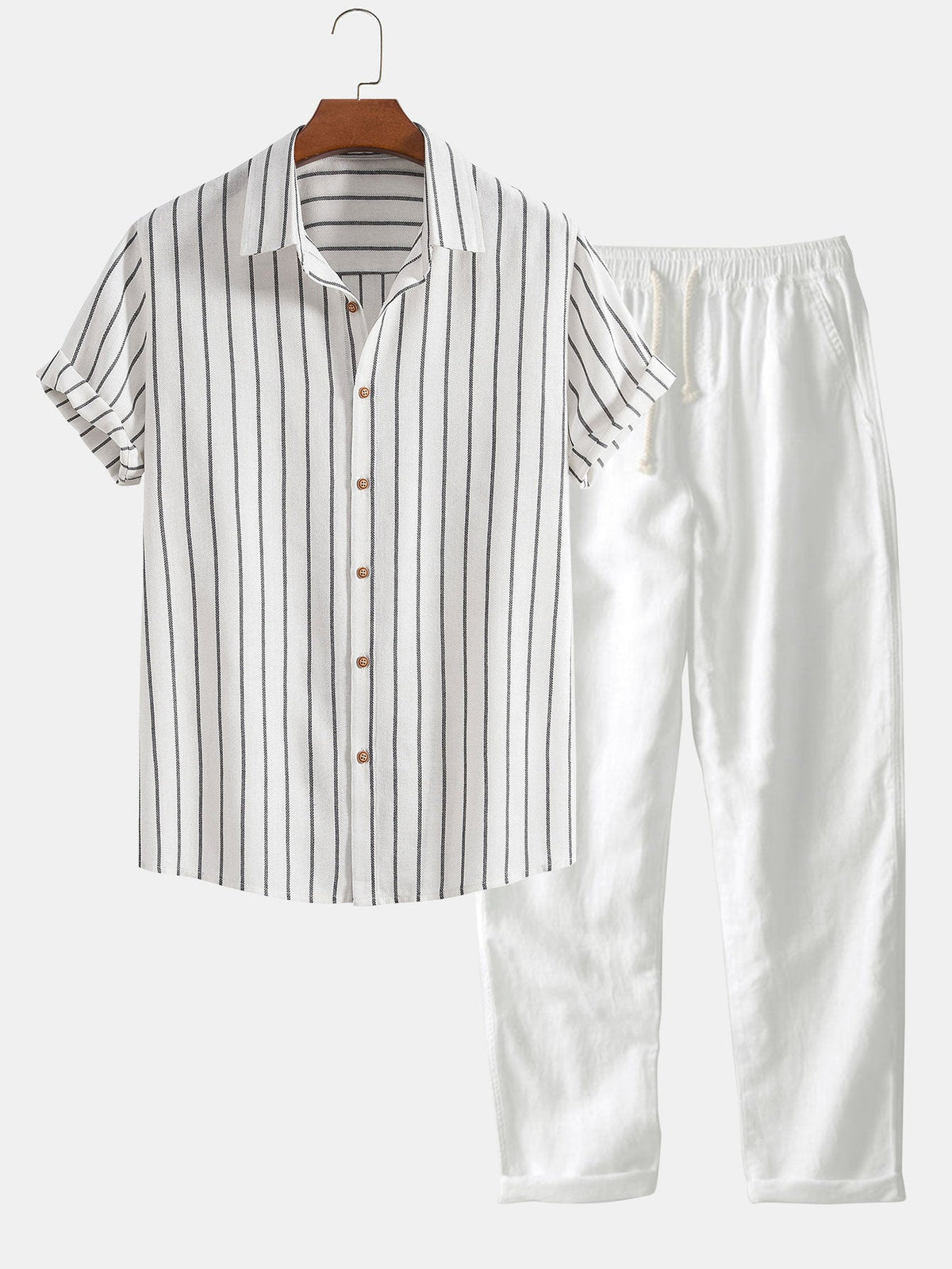 Chemise rayée en coton mélangé et short en lin Hugo™