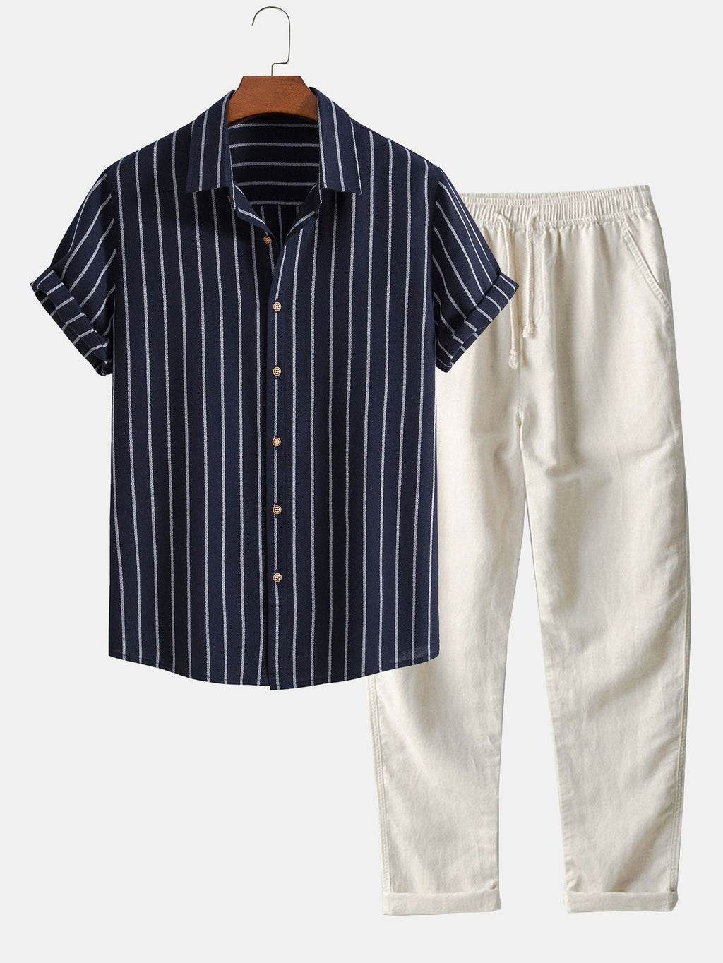 Chemise rayée en coton mélangé et short en lin Hugo™