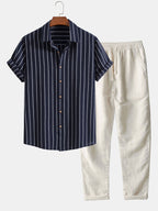 Chemise rayée en coton mélangé et short en lin Hugo™