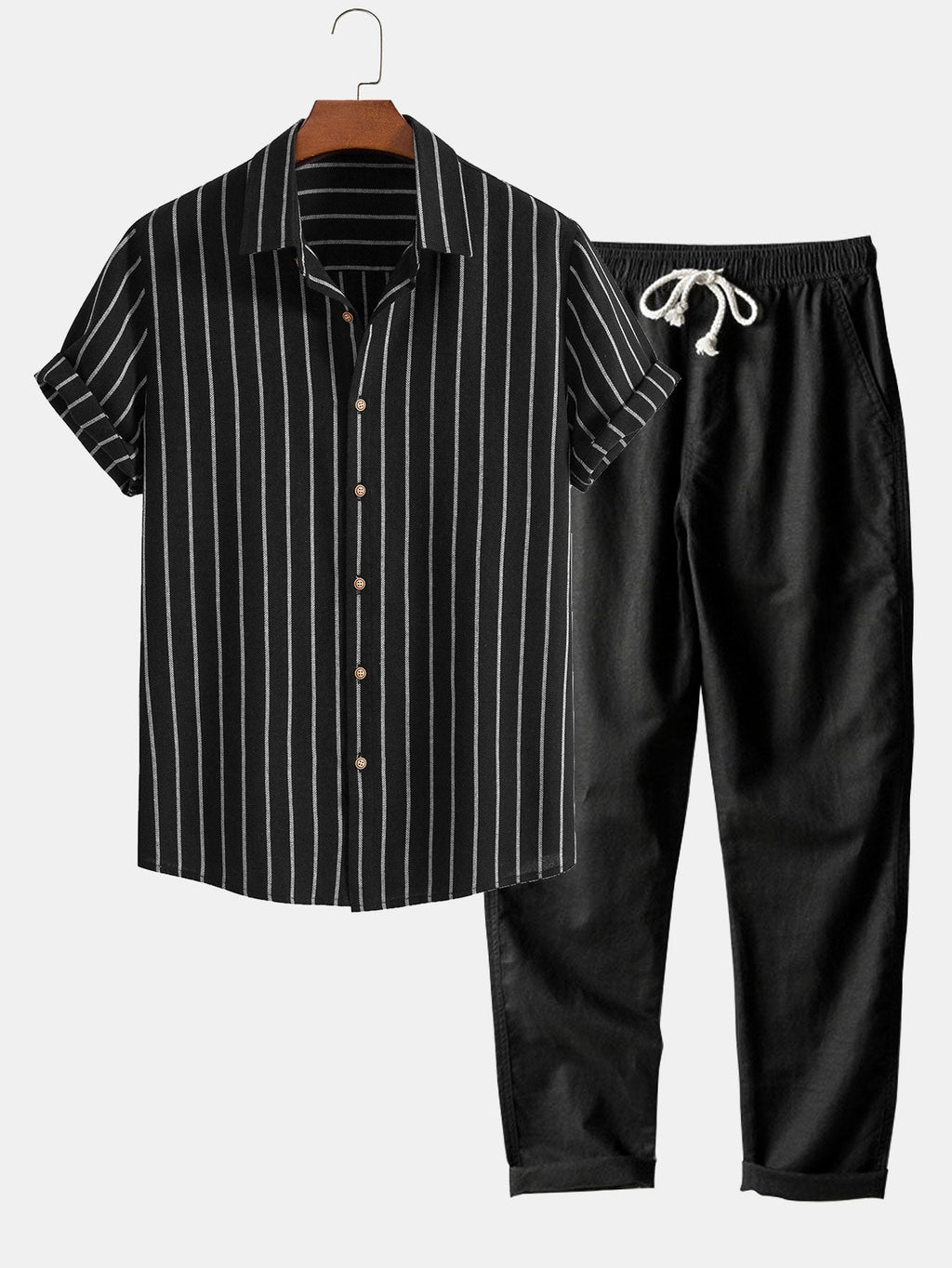 Chemise rayée en coton mélangé et short en lin Hugo™