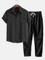 Chemise rayée en coton mélangé et short en lin Hugo™