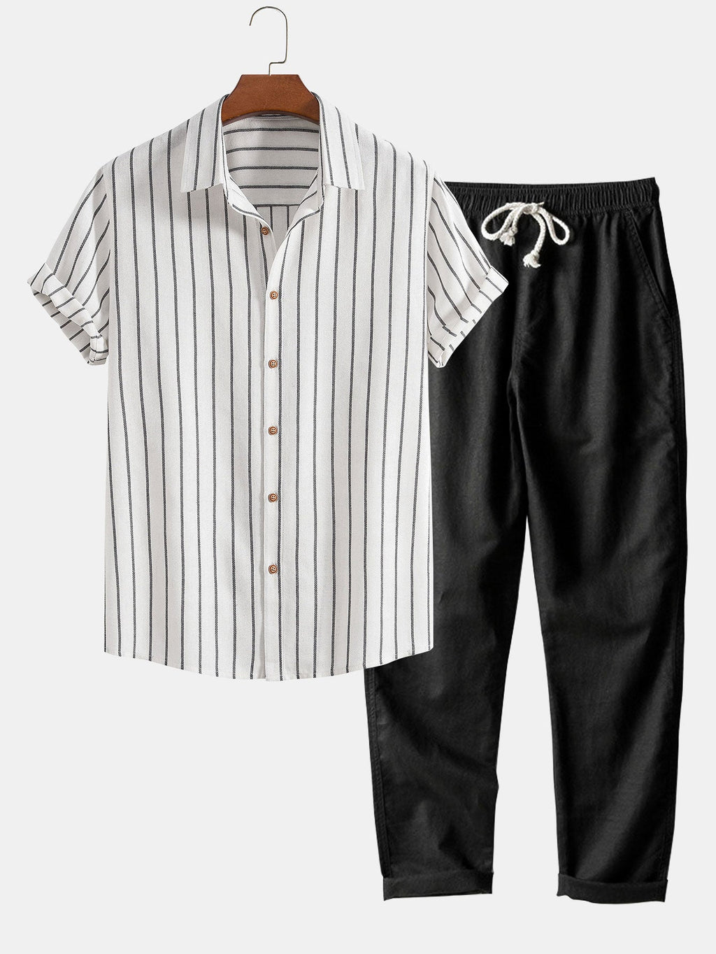 Chemise rayée en coton mélangé et short en lin Hugo™