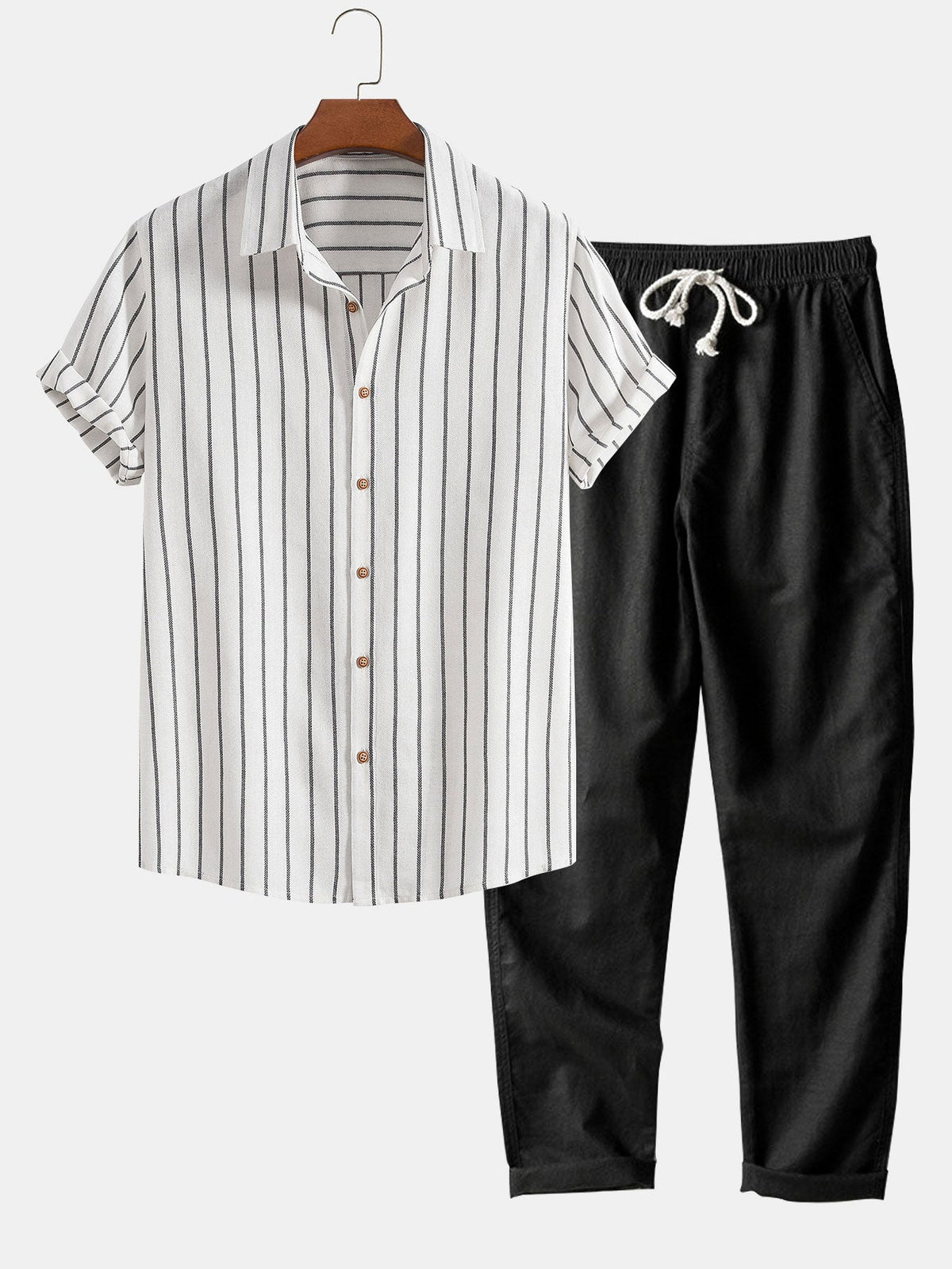 Chemise rayée en coton mélangé et short en lin Hugo™