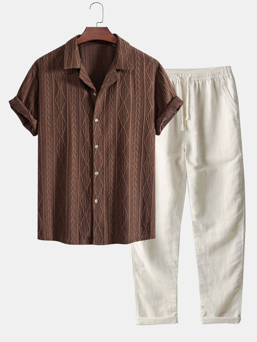 Ensemble chemise cubaine et pantalon en lin Geométrico™
