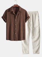 Ensemble chemise cubaine et pantalon en lin Geométrico™