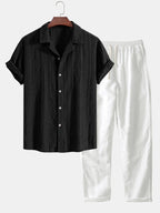 Ensemble chemise cubaine et pantalon en lin Geométrico™