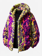 Manteau à capuche en fausse fourrure léopard Coloré™