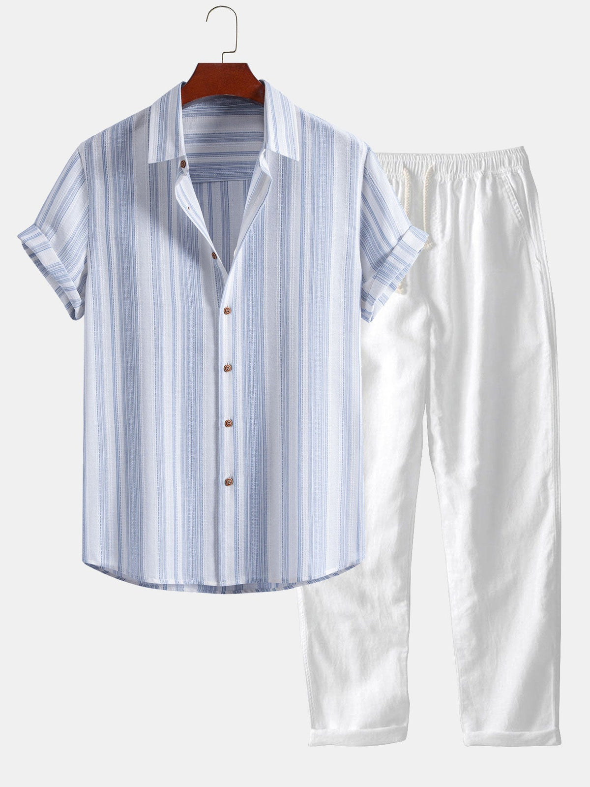Ensemble chemise à rayures effet lin et pantalon droit en lin Lorenzo™
