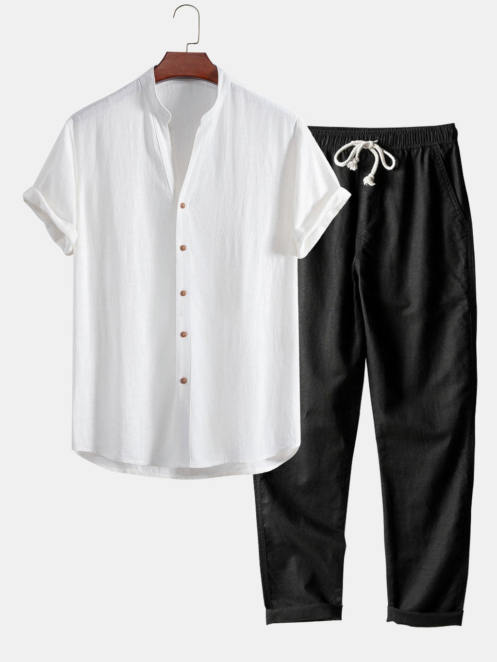 Ensemble chemise col en V lin et rayonne & pantalon droit Linus™