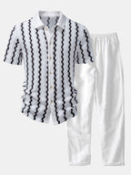 Ensemble chemise jacquard à carreaux et pantalon en lin modèle Été™