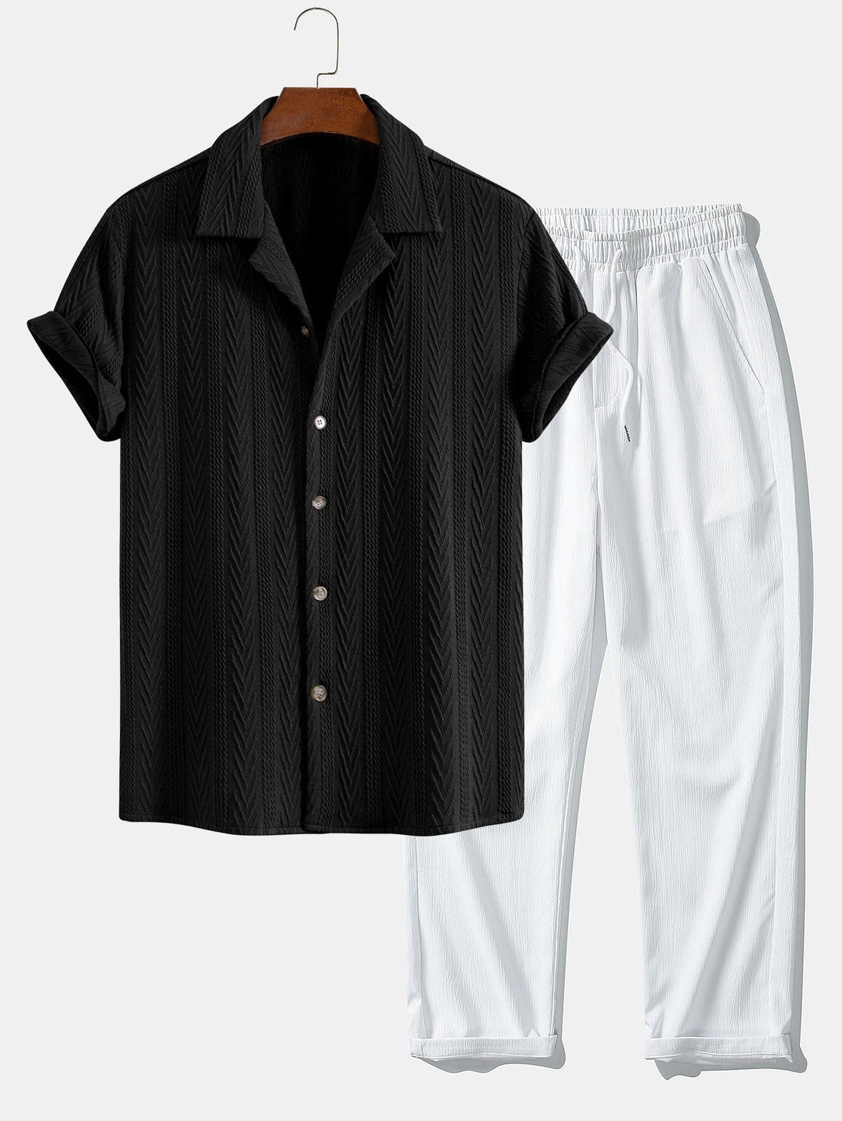 Ensemble chemise cubaine en jacquard texturé et pantalon décontracté Lorenzo™