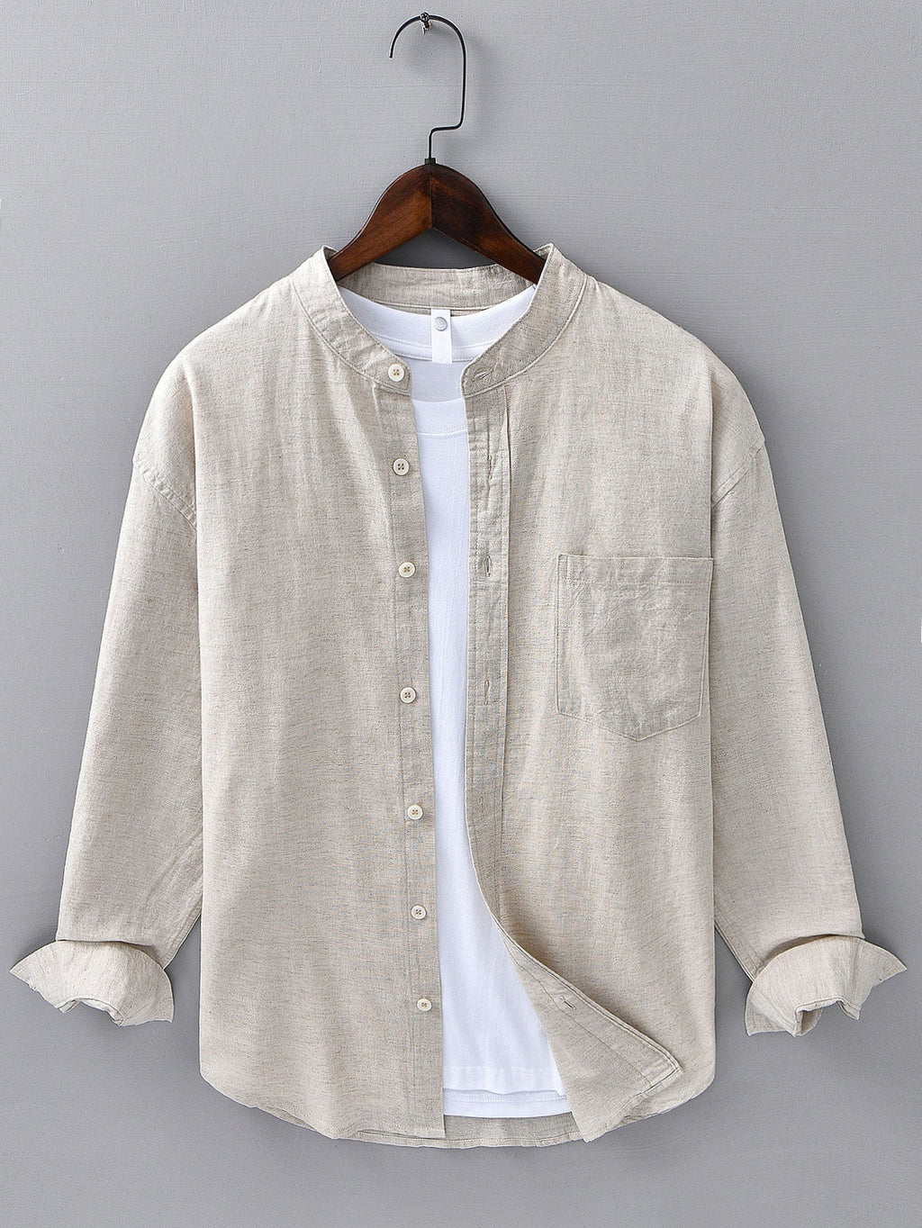 Chemise en lin et coton col montant Hugo™