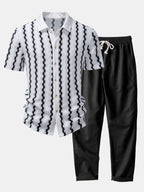 Ensemble chemise jacquard à carreaux et pantalon en lin modèle Été™