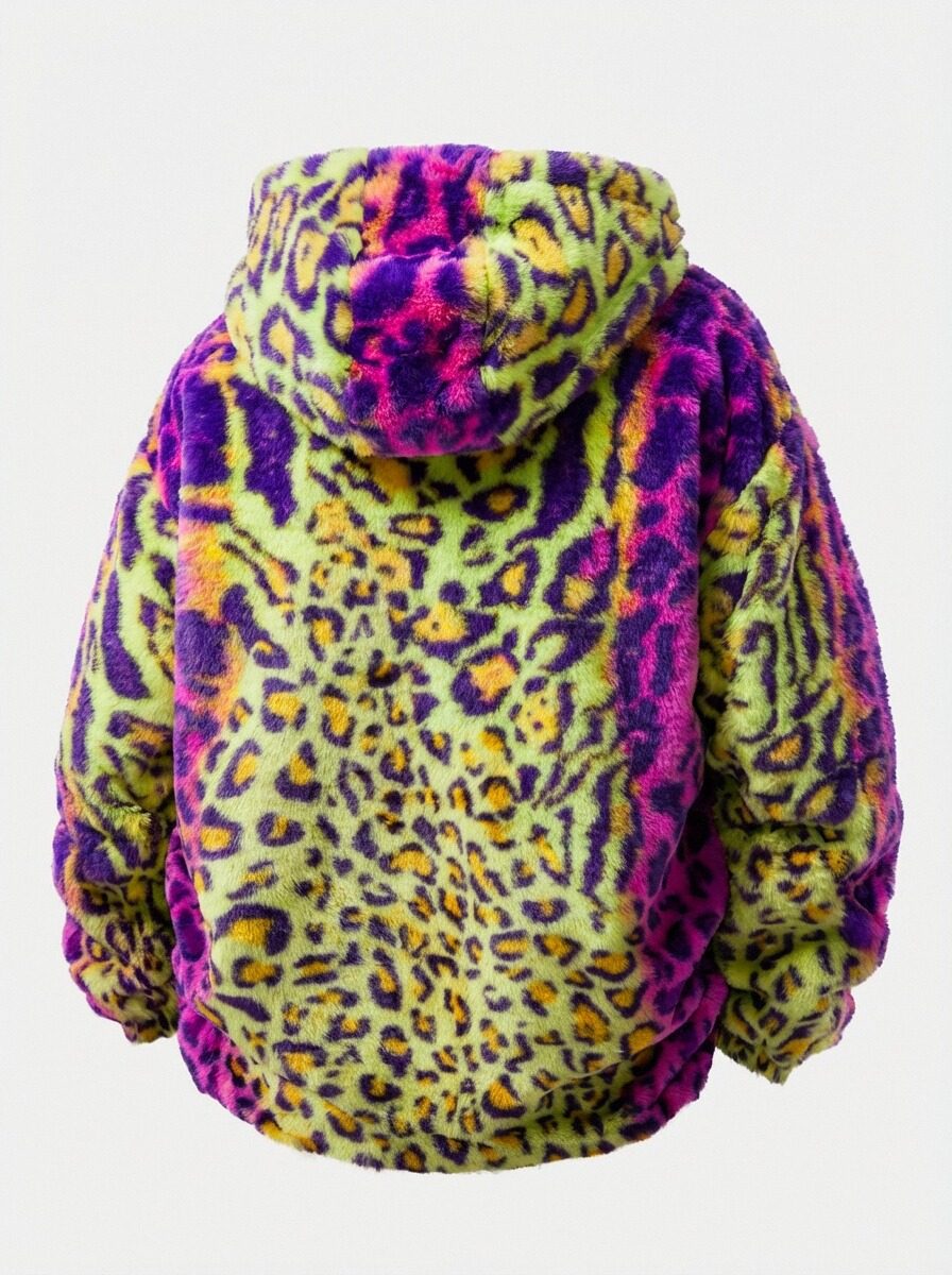 Manteau à capuche en fausse fourrure léopard Coloré™