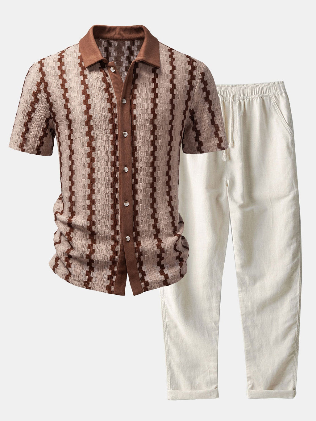 Ensemble chemise jacquard à carreaux et pantalon en lin modèle Été™