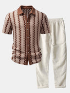 Ensemble chemise jacquard à carreaux et pantalon en lin modèle Été™