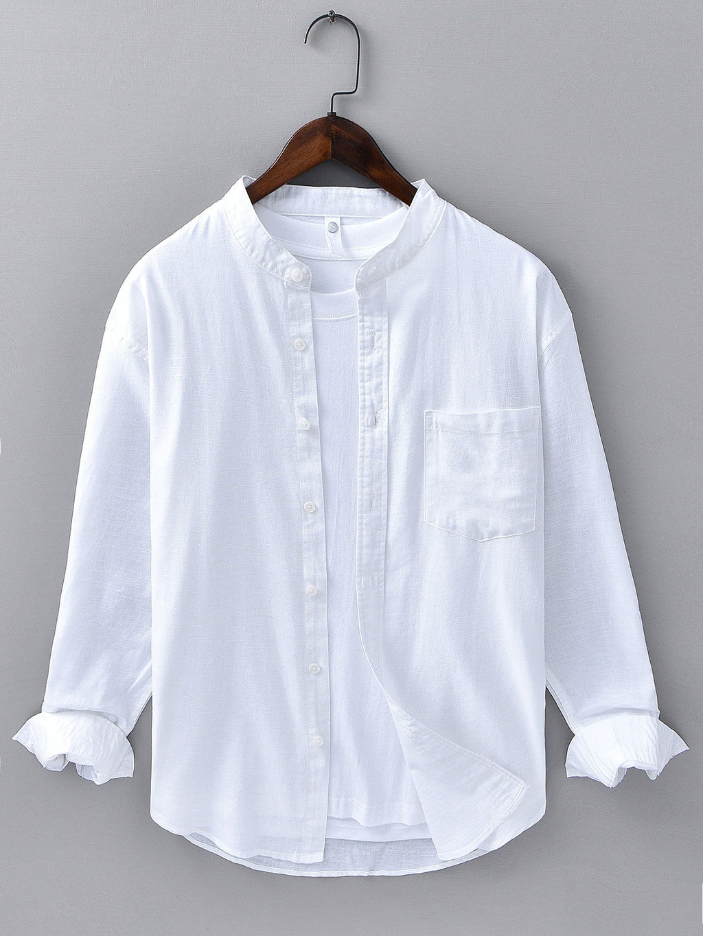 Chemise en lin et coton col montant Hugo™