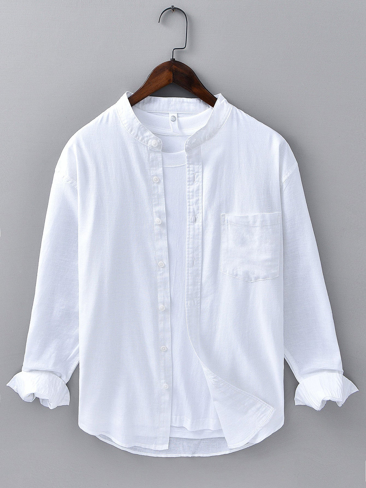 Chemise en lin et coton col montant Hugo™