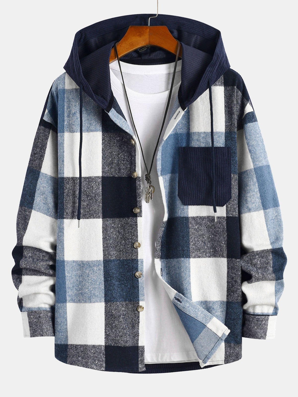 Chemise à capuche en velours côtelé patchwork Flavio™