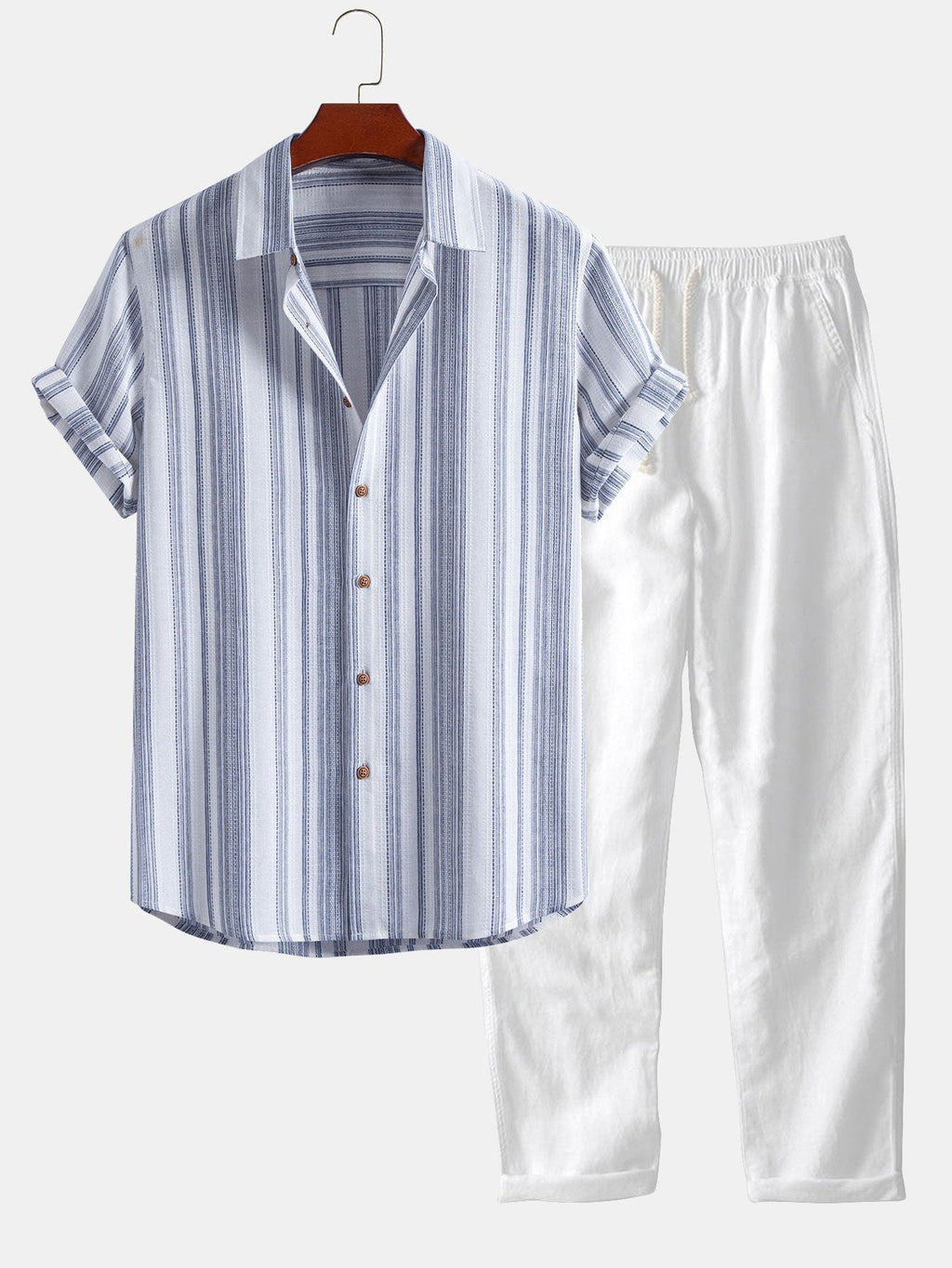 Ensemble chemise à rayures effet lin et pantalon droit en lin Lorenzo™