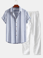 Ensemble chemise à rayures effet lin et pantalon droit en lin Lorenzo™