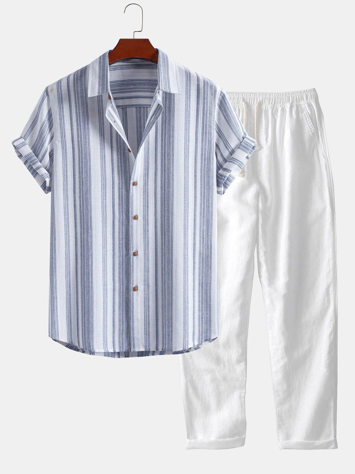 Ensemble chemise à rayures effet lin et pantalon droit en lin Lorenzo™