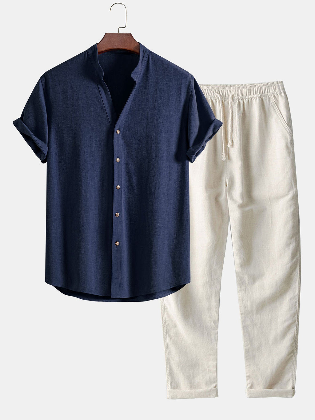 Ensemble chemise col en V lin et rayonne & pantalon droit Linus™