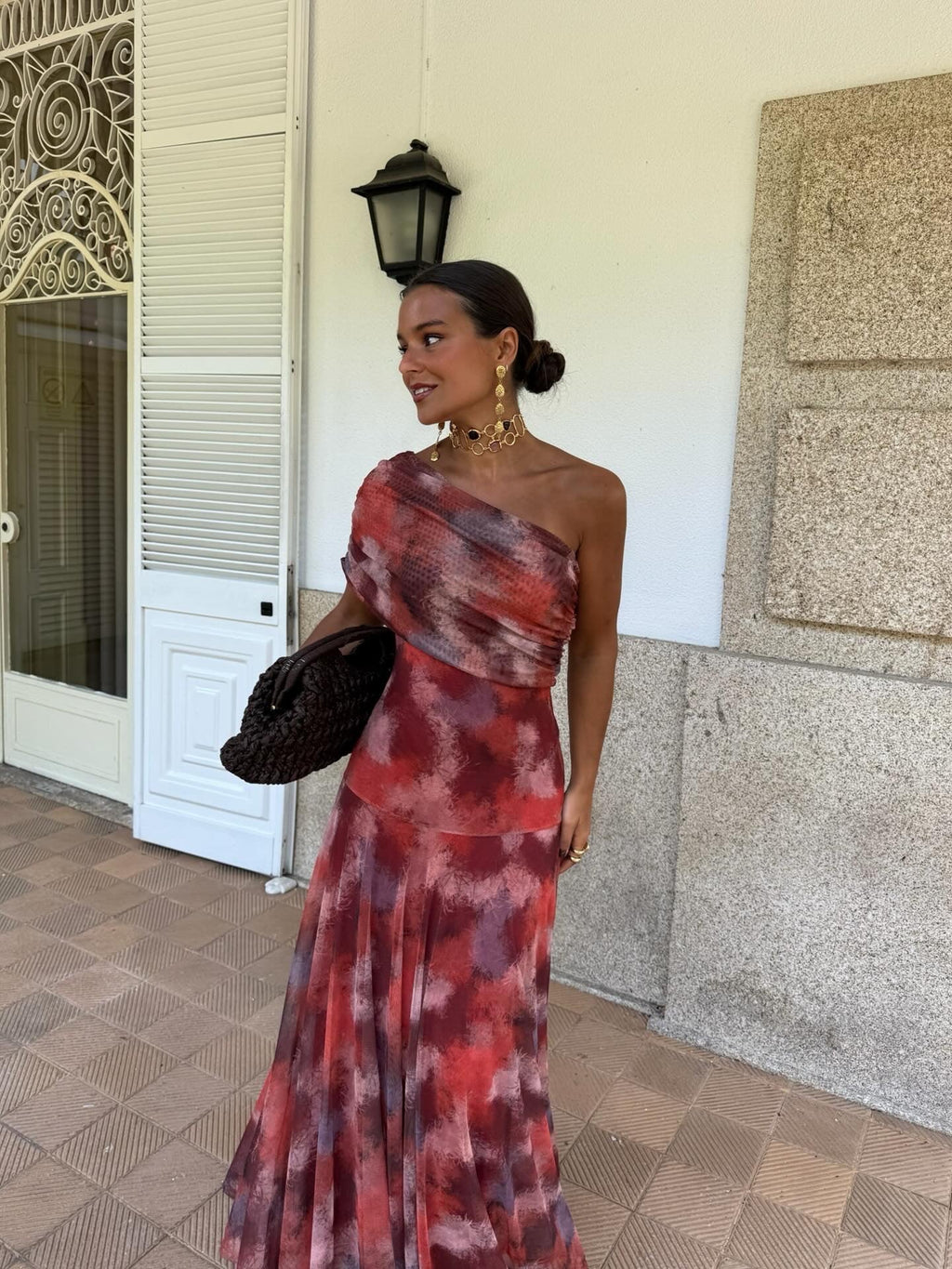 Robe longue épaule dénudée aquarelle
