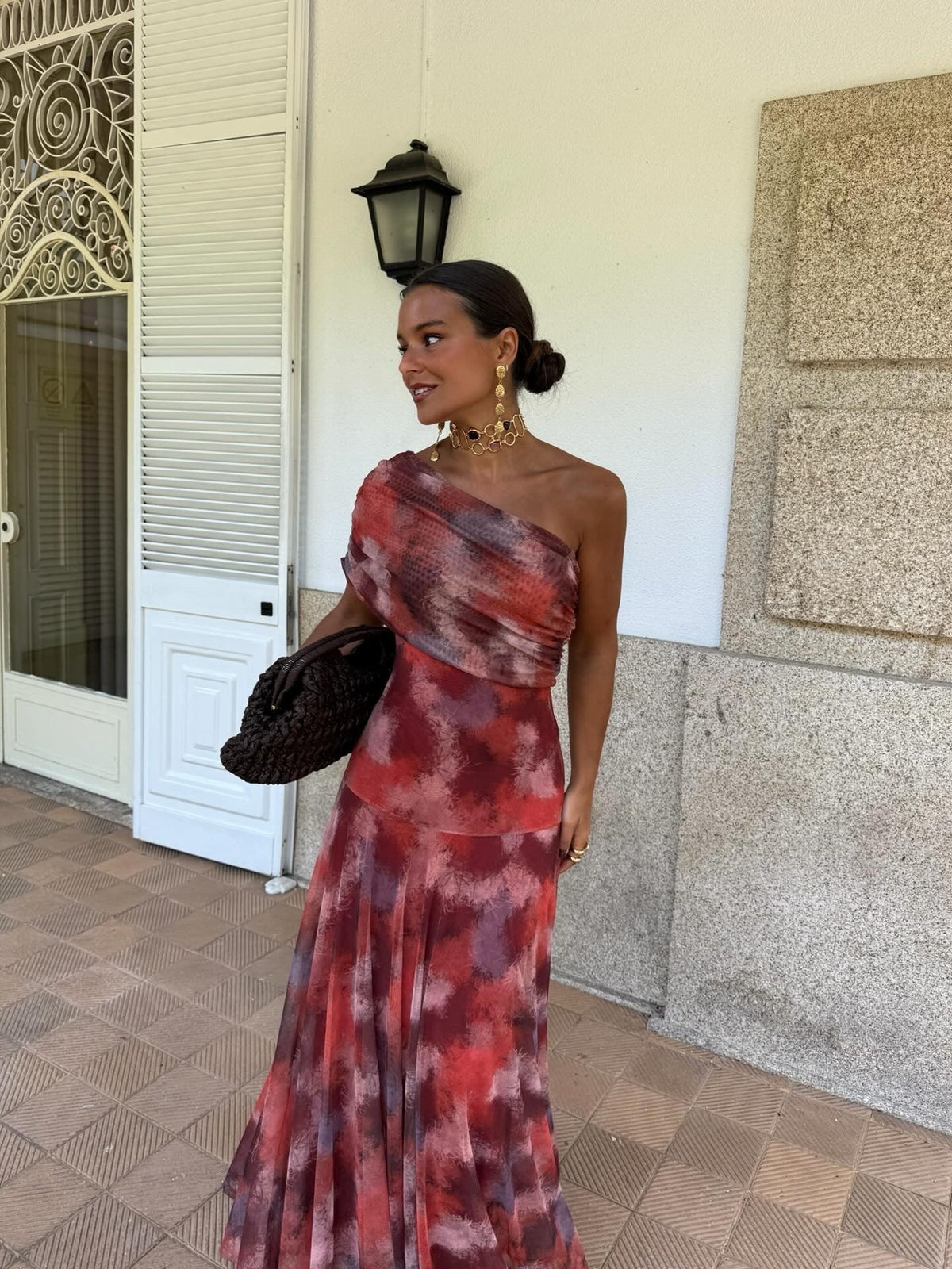 Robe longue épaule dénudée aquarelle