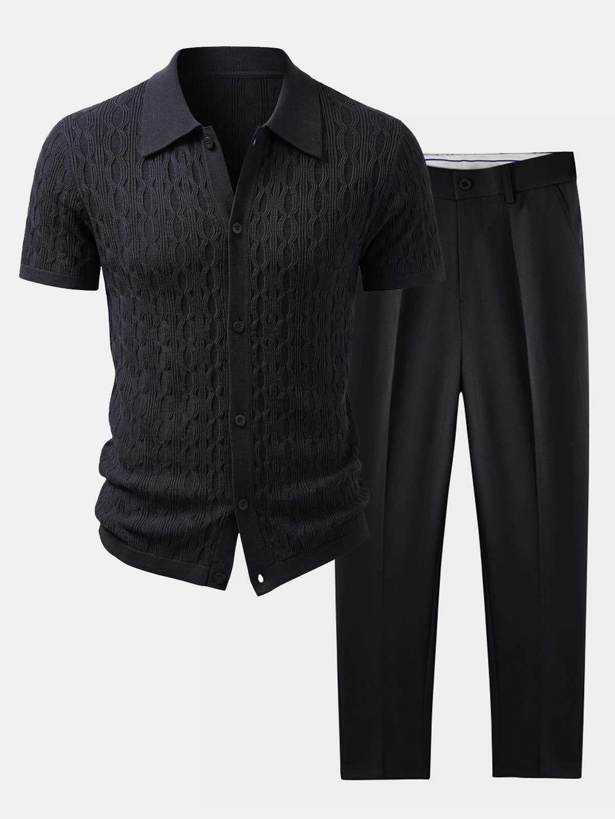 Ensemble chemise en maille jacquard et pantalon fuselé Slim™