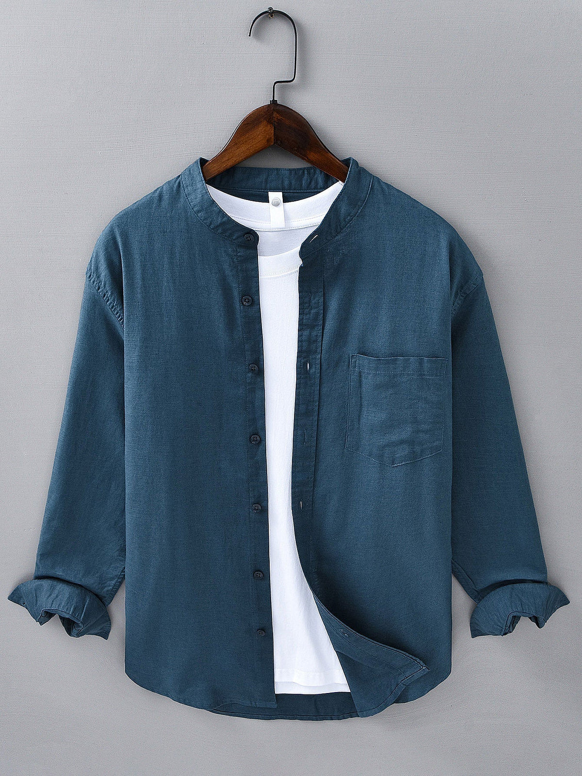 Chemise en lin et coton col montant Hugo™