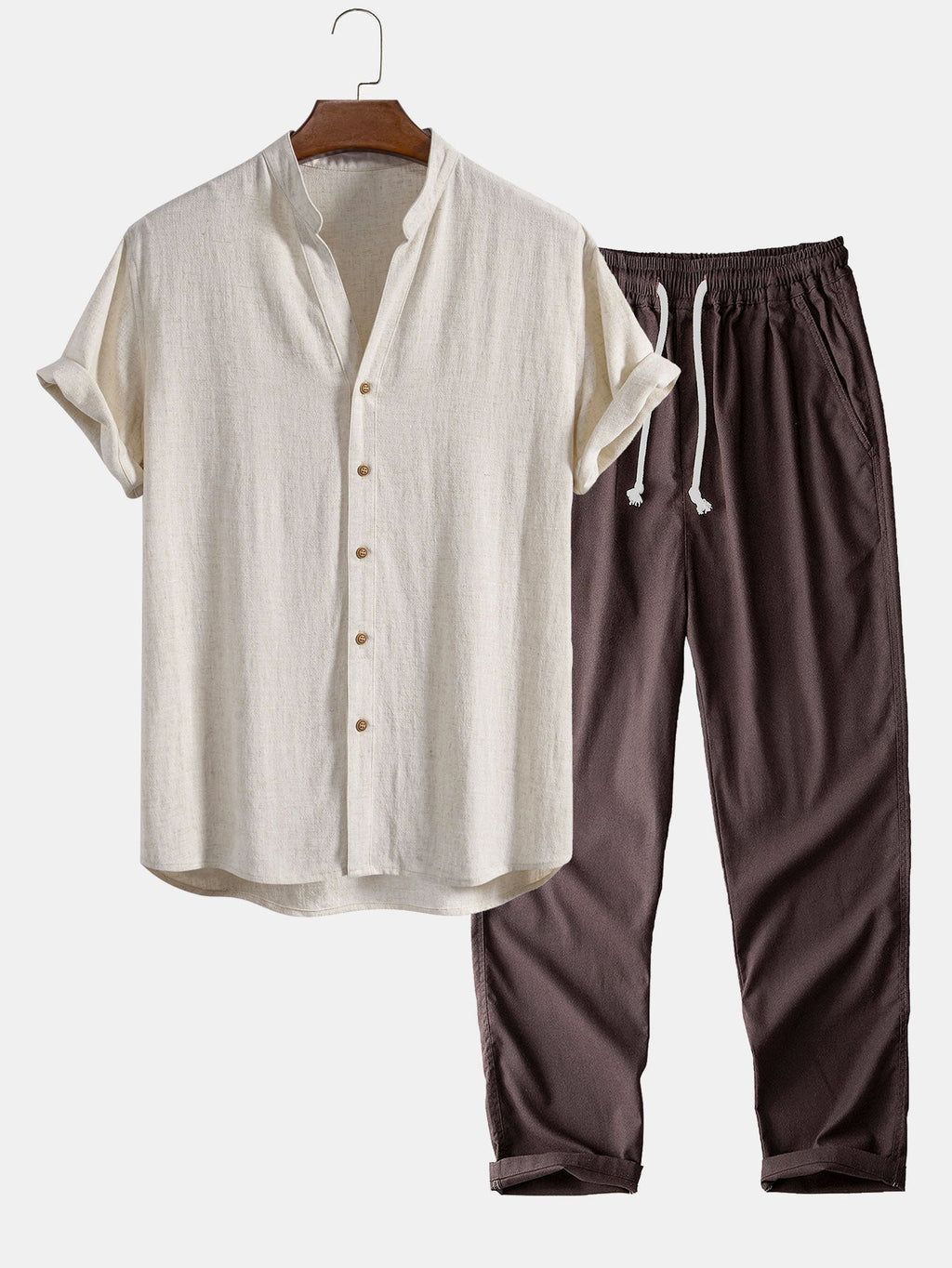 Ensemble chemise col en V lin et rayonne & pantalon droit Linus™