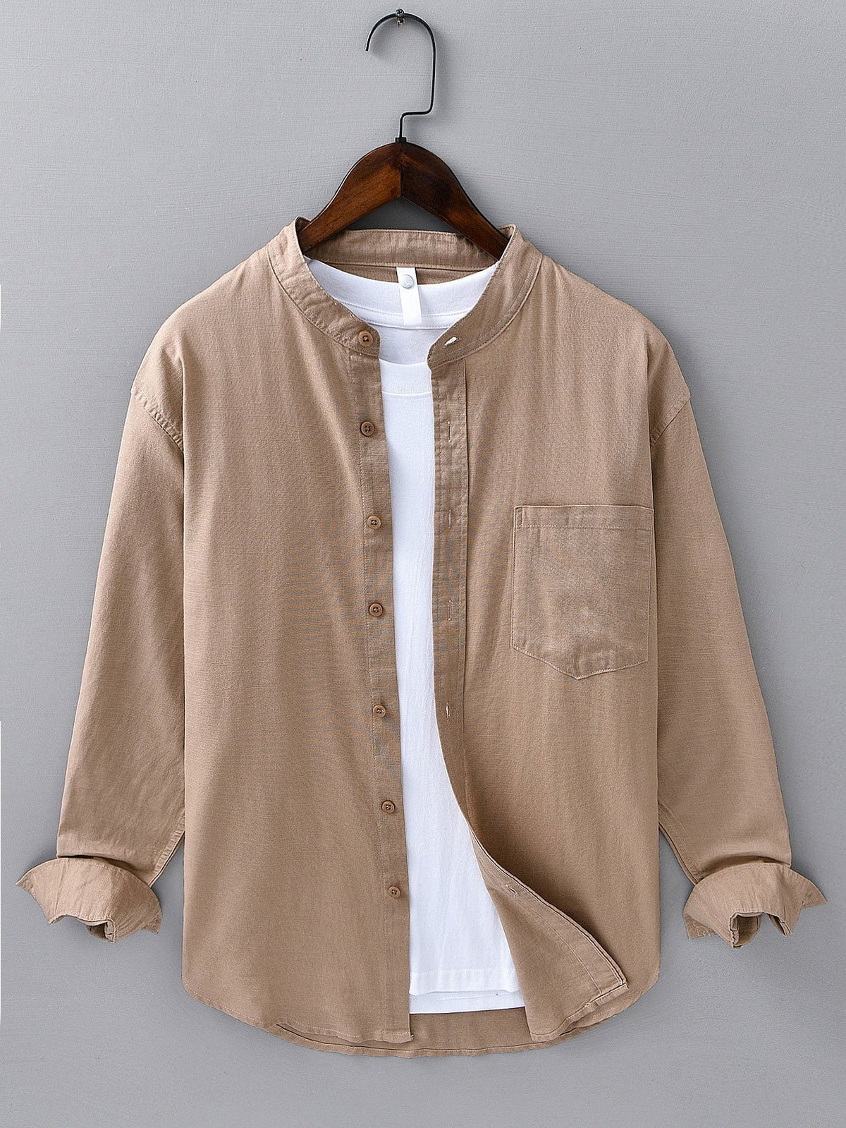 Chemise en lin et coton col montant Hugo™