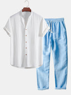 Ensemble chemise col en V lin et rayonne & pantalon droit Linus™