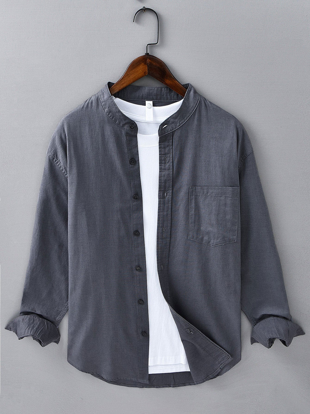 Chemise en lin et coton col montant Hugo™