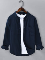 Chemise en lin et coton col montant Hugo™