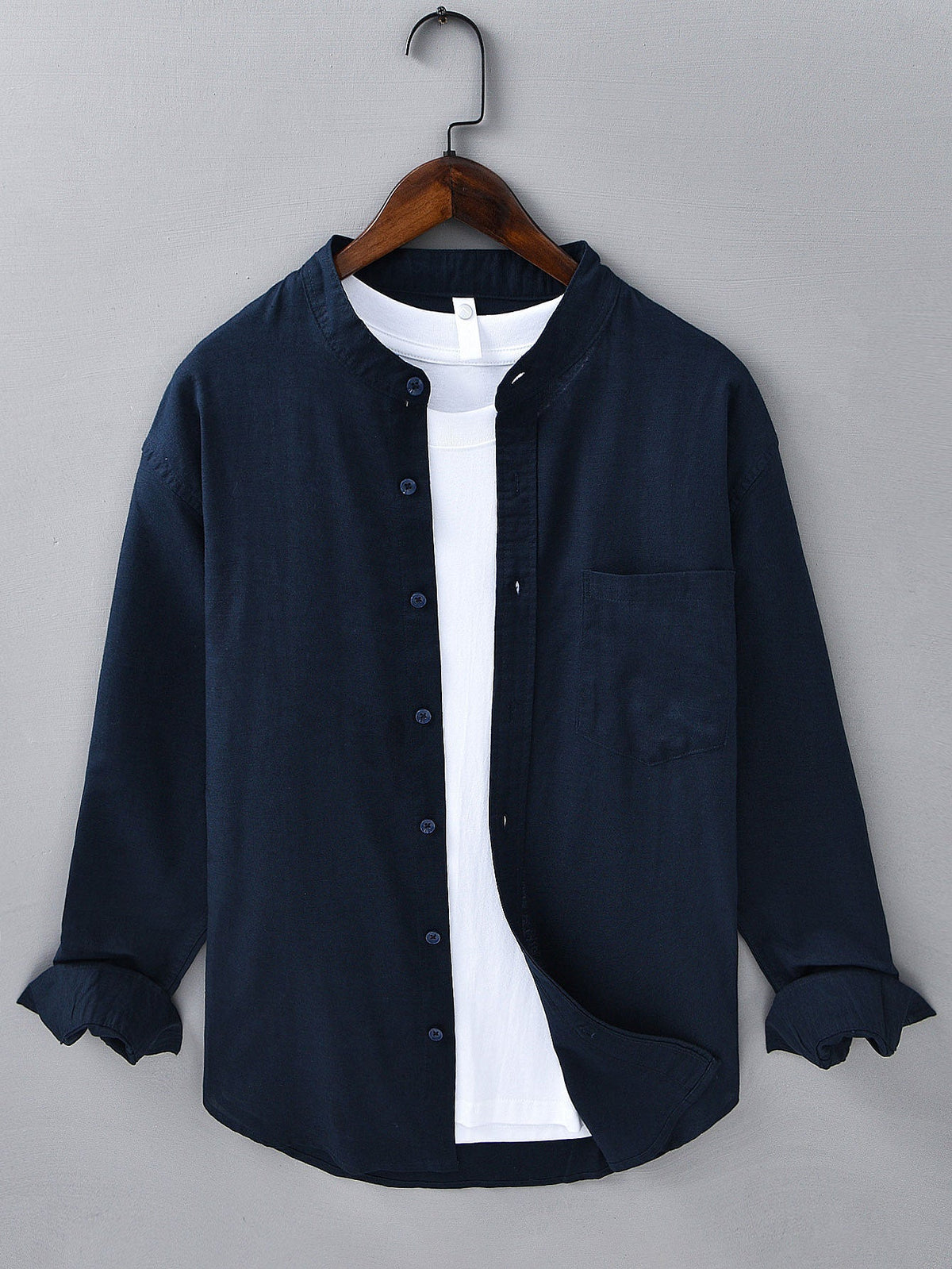 Chemise en lin et coton col montant Hugo™