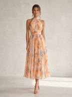 Abito con Collo Halter con Stampa di Acquerello