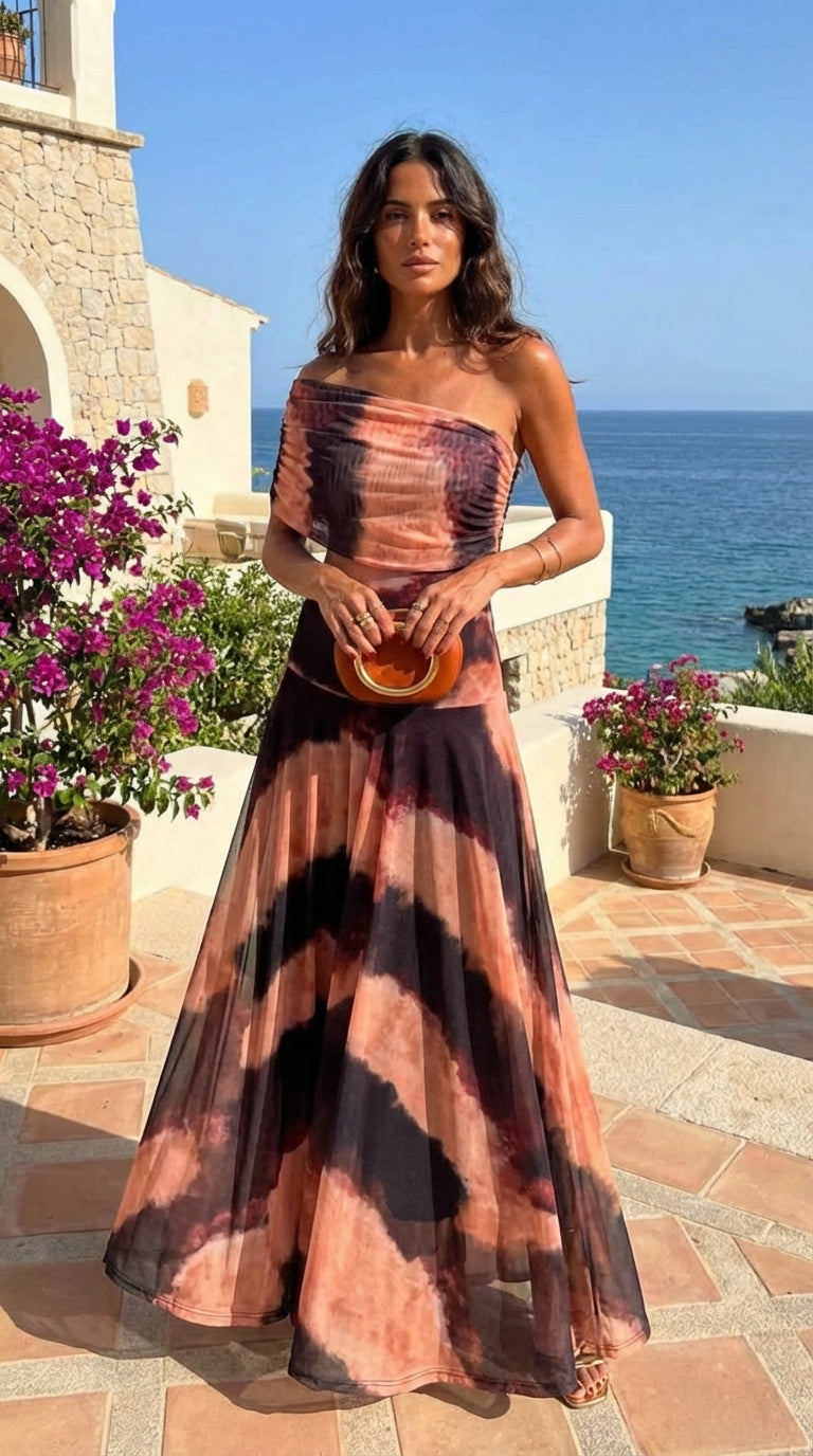 Robe imprimée orange et marron