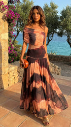 Robe imprimée orange et marron