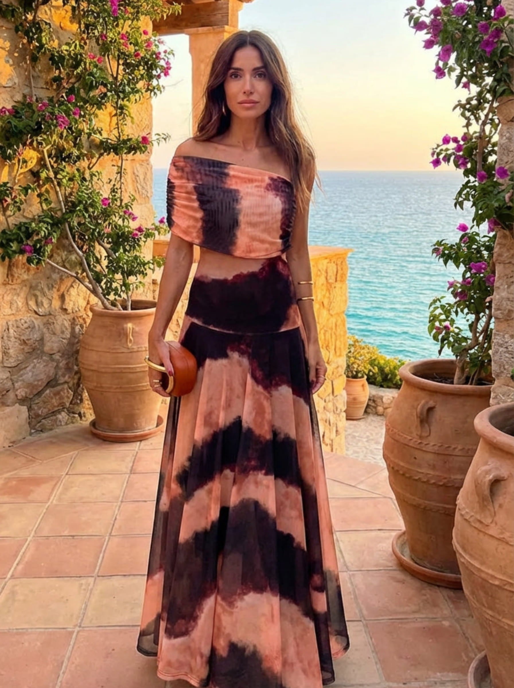 Robe imprimée orange et marron