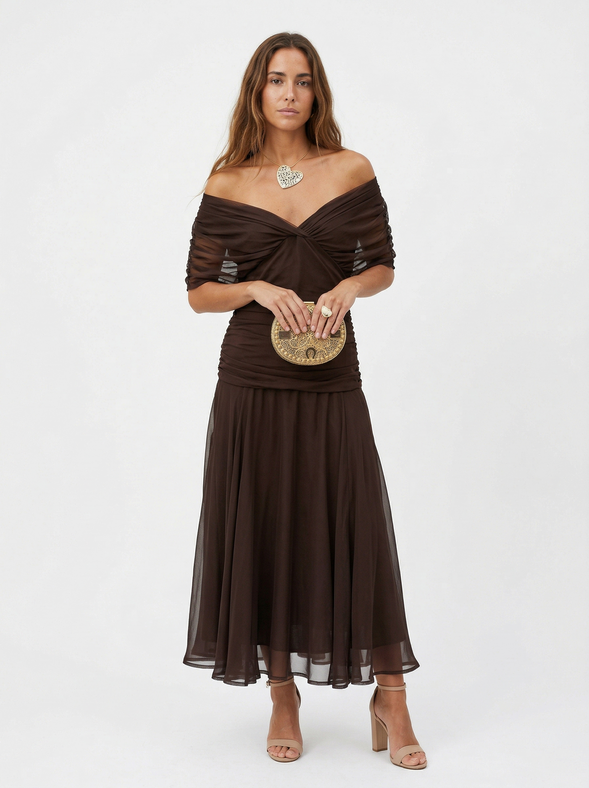 Robe longue col en V