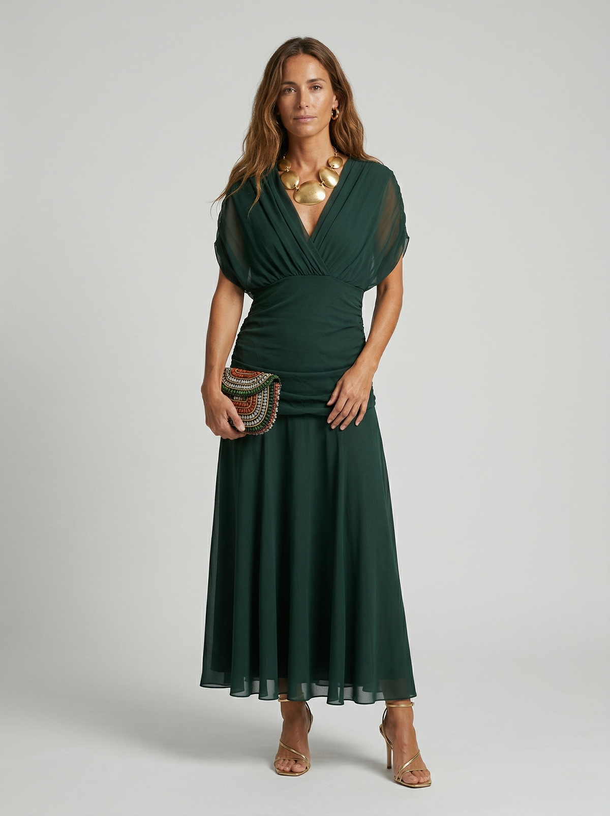 Robe longue col en V