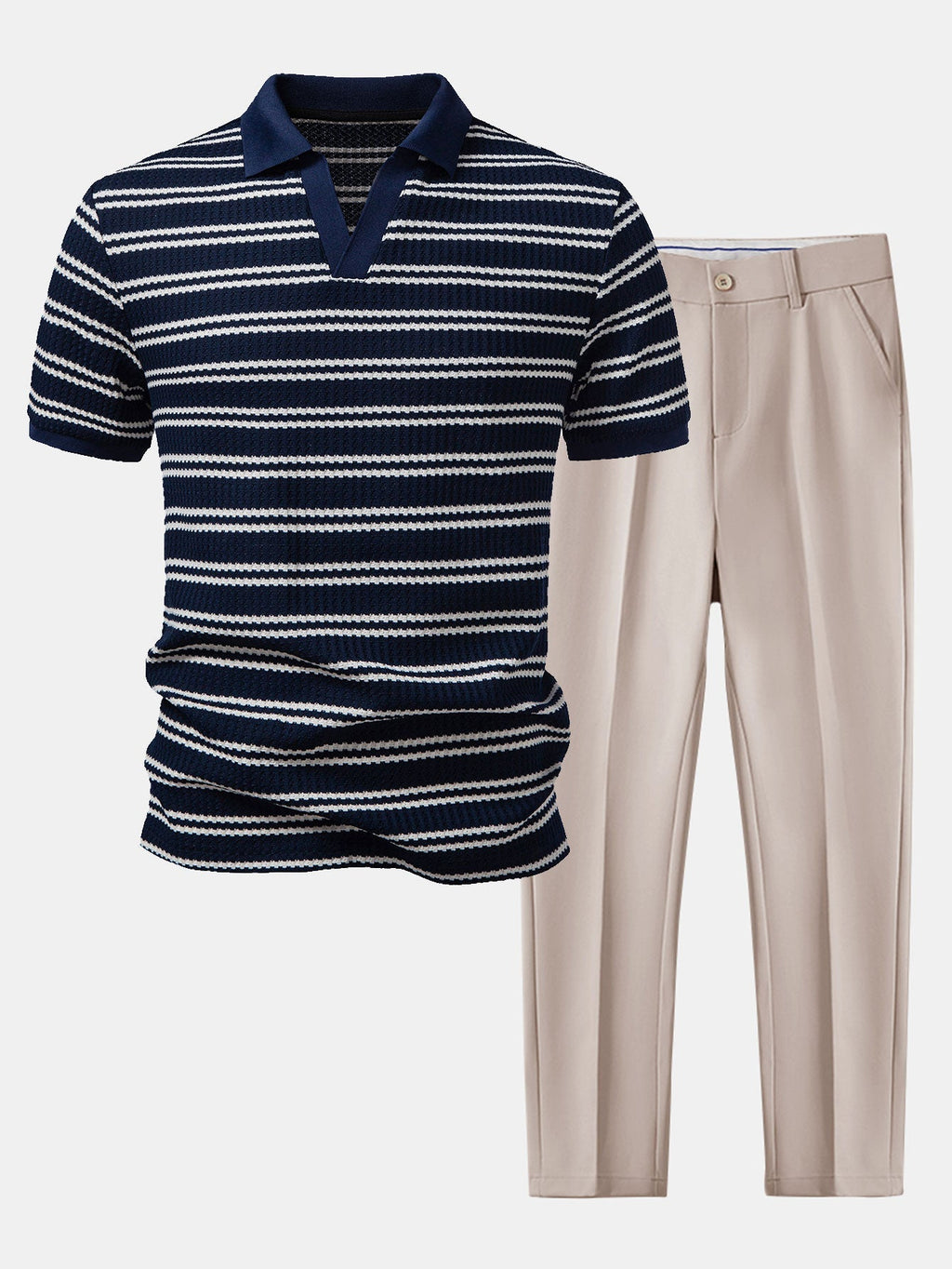 Ensemble polo col Johnny et pantalon slim en tissu gaufré Raynal™