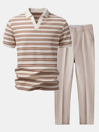 Ensemble polo col Johnny et pantalon slim en tissu gaufré Raynal™