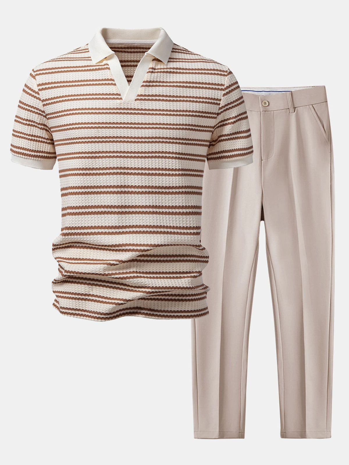 Ensemble polo col Johnny et pantalon slim en tissu gaufré Raynal™