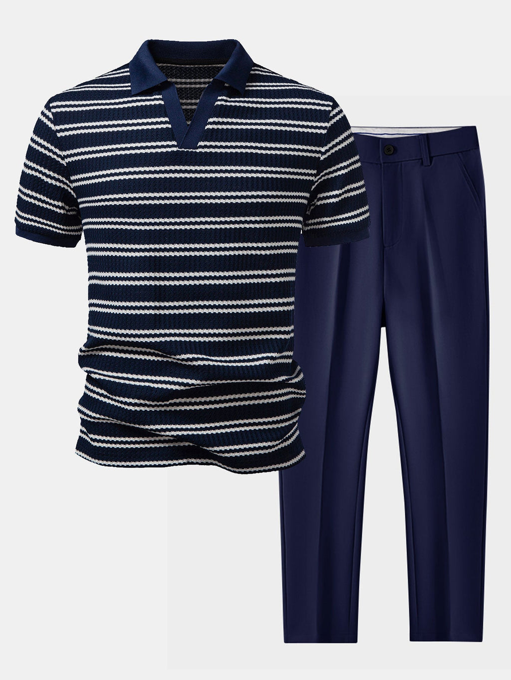 Ensemble polo col Johnny et pantalon slim en tissu gaufré Raynal™